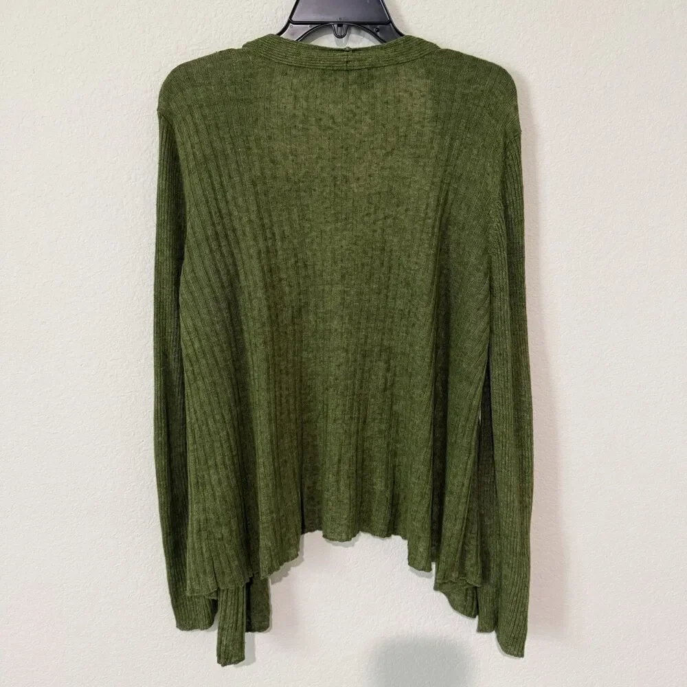 Eileen Fisher Cardigan Womens Size Large Green Linen Open Front - Picture 2 of 7